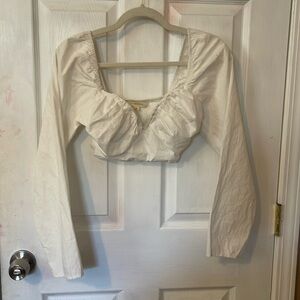 Women’s White Crop Top Blouse with Long Sleeves